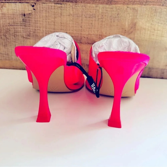 NWT Zara Satin Effect Neon Pink High Heel Sandals - Picture 7 of 9